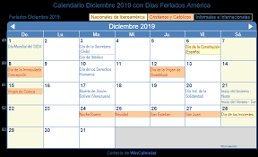 Calendario Diciembre 2019 Para Imprimir America