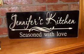 Nothing says you care like a thoughtful, personalized gift. Personalized Kitchen Seasoned With Love Wall Wood Sign Plaque Design Your Own 30 00 Via Etsy Kitchen Decor Signs Plaque Design Kitchen Signs