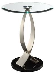Convenience concepts royal crest round glass coffee table in chrome metal frameby convenience this modern coffee table is made of tempered glass and is finished in black. Brushed Chrome Black Poly Glass Round Chairside Table Mmmmmm Glass Top Side Table Chair Side Table Black Glass
