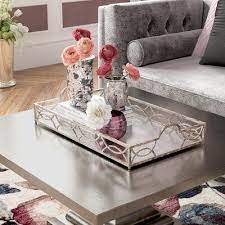 This metal pop up coffee table comes with a large detachable tray with a mirror surface and a foldable base. One Allium Way Coffee Table Tray Center Table Decor Mirror Tray Coffe Table Decor