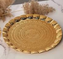 Bandeja para servir, bandeja redonda ondulada de metal vintage de 14  pulgadas (oro premium)