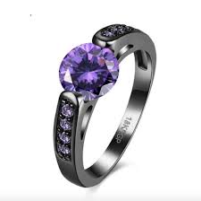 Black And Purple Wedding Ring Set Gorgeous Purple Amethyst 18k Black Gold Filled By Grindgirlgems Black Gold Ring Black Gold Ring Set Black Gold Jewelry