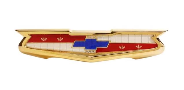 1957 Chevy 6-Cylinder Bel Air Gold Trunk Emblem & Bezel -139