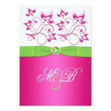 Pink Green White Floral Monogram Invite Zazzle Com Pink Green Wedding Invitations Summer Wedding Invitations Floral Monogram