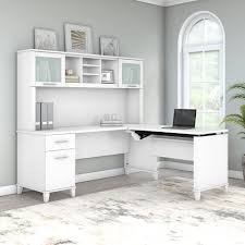 Choose a model with a hardwood finish that match any elegant decor, or opt for a metallic construction that adds a. Ebern Designs Javeon L Shape Standing Desk With Hutch Reviews Wayfair