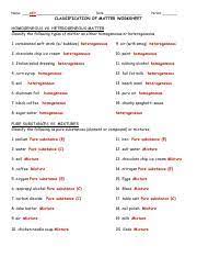 If you go to a class, and the teacher is not providing any useful information, then you need to find out why he is not giving the class the answers to the. Classification Of Matter Answer Key Name Key Date Period Classification Of Matter Worksheet Homogeneous Vs Heterogeneous Matter Classify The Following Course Hero