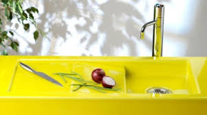 colorful neon yellow sink and counter