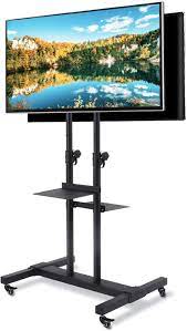 We've included both desk and wall vesa mounts as well as the best monitor risers. Amazon Com Tavr Dual Mobile Tv Stand Rolling Tv Cart Floor Stand With 2 Tv Brackets On Locking Wheel Height Adjustable Shelf For 32 70 Inch Flat Curved Screen Tv Gaming Console Display Loading 110 Lbs