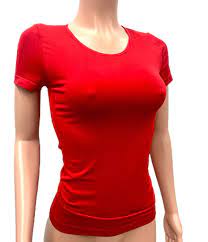 Hot Red Seamless Stretchy Fitted Skin Tight Nylon Crewneck Tee T-shirt Top  New | eBay