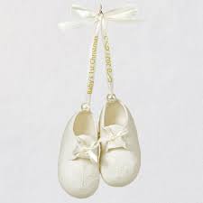 Hallmark Baby S First Christmas Booties White Porcelain Decorative Accent Ornament 2 6 Walmart Com