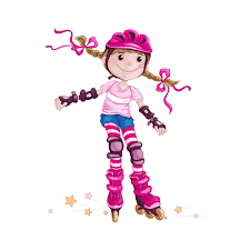 Une fille dans un casque rose et accessoires de protection roller ...