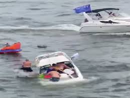 swamped with water by trump boat parade