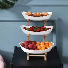 2 3 Tiers Plastic Fruit Plates With Wood Holder Oval Serving Bowls For Party Food Server Display Stand Fruit Candy Shel In 2021 Plastic Fruit Fruit Plate Serving Bowls