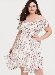 Floral Cold Shoulder Gauze Dress Plus Size Dresses Midi Dress Plus Size White Floral Midi Dress