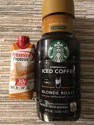 1/2 cup cold brewed coffee. Premier Protein And Blonde Cold Brew Is A Nice Alternative To The Espresso Recipe 2 Points For 1 Protein Shake Recipes Starbucks Drinks Recipes Shake Recipes