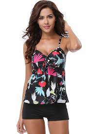 Women S Clothing Swimsuits Cover Ups Racing Women S Floral Tankini Set With Boyshorts Two Piece Swimsuits Swimwear Black Swimwear Swimwear Floral Tankini