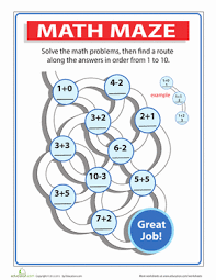 Math Maze Single Digit Addition And Subtraction Worksheet Education Com Math Maze First Grade Math Worksheets Math