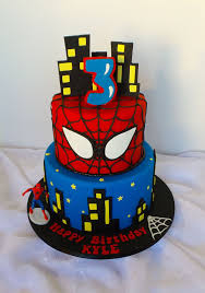 With an icing filled bag and round tip, size #5, draw the shape of spiderman's face on the cake. Two Tier Spiderman Themed Birthday Cake Spiderman Birthday Cake Spiderman Cake Cake Designs Birthday