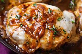 Arrange potatoes, mushrooms, carrots and the chops. French Onion Pork Chops Easy One Pan Meal The Chunky Chef