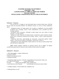 Când va începe depunerea dosarelor pentru admiterea în licee. Academia Nationala De Informatii Subiect Limba Si Literatura Romana 2008