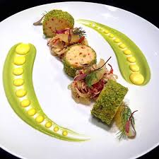 Herb Crusted Shrimp Roasted Pepper Mousseline Grapefruit Fennel Ridicchio Salad Avocad Gourmet Food Plating Fancy Food Presentation Food Plating Techniques