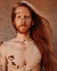 A modernized homage to Richard Avedon's iconic 1981 portrait “Ronald  Fischer, beekeeper” (if you don't know it, consider looking it up your  homework assignment). Our brave model was the singularly incredible  @thegingermaneman