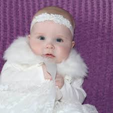 Baby Lace Tiara, Hair Band for Baptism, Christening, Beige, off White Lace  and Pearl Headband, Wedding Headpiece for Flower Girl, Newborn