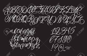 Learn how to write the uppercase cursive letters g through l with these printable cursive handwriting worksheets. Hand Drawn Typeface On Black Background Painted Characters Lowercase And Uppercase Typography Cursive Alphabet For Designs Royalty Free Cliparts Vectors And Stock Illustration Image 128853514