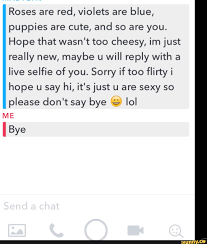 The lot was cast, and then i drew, and fortune said it should be you. Roses Are Red Violets Are Blue Puppies Are Cute And So Are You Hope That Wasn T Too Cheesy Im Just Really New Maybe U Will Reply With A Live Selfie Of You