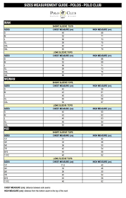 Polo Club Size Guide