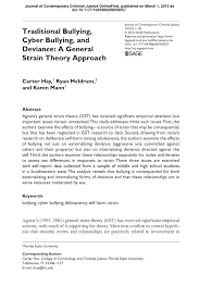 Pdf Traditional Bullying Cyber Bullying And Deviance A General Strain Theory Approach