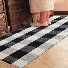 Bedroom Black And White Checkered Rug Ukeler 100 Cotton Rug Hand Woven Checkered Carpet Braided Kitchen Mat Black And White Floor Rugs Living Ro Floor Rugs Living Room Plaid Rug Black Bathroom Rug