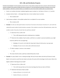 Gcf Lcm And Distributive Property