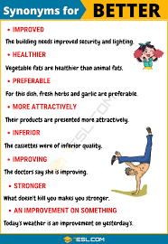 We would like to show you a description here but the site won't allow us. Another Word For Better List Of 110 Synonyms For Better In English 7esl