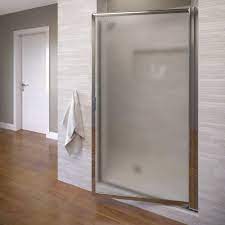 basco deluxe 34 7 8 in x 67 in framed pivot shower door in silver with obscure glass shower doors chrome shower door framed shower door