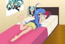 aki99 barefoot bed crossover hachune miku hiiragi kagami izumi konata lucky  star parody vocaloid | konachan.net - Konachan.com Anime Wallpapers