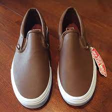 Dr martens boyle brown leather slip on shoe 20662201 rrp £100. Vans Nwt Leather Slip Ons Leather Vans Leather Slip Ons Vans