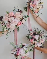 Beautiful Bridal Wedding Bouquets For The Whole Wedding Party In Soft Pink Blush And White W Wedding Bouquets Pink Pink Wedding Flowers Wedding Bouquet Ribbon