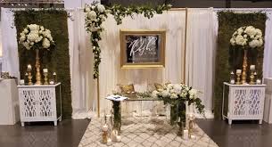 Bridal Show Booth Design October 2016 White With Gold Accents And Greenery Green Moss Wall G Wedding Show Booth Bridal Show Booths Wedding Vendors Booth