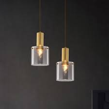 Brass Cylinder Hanging Light Kit Modern 1 Head Clear Glass Pendant Light Fixture For Dining Room Beautifulhalo Com