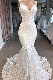 Elegant Tulle Spaghetti Straps Neckline Mermaid Wedding Dresses With Beaded Lace Appliques Dream Wedding Dresses Mermaid Dresses Wedding Dresses