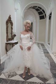 Juliette A Short Fitted Pencil Wedding Dress With Sheer Illusion Back And Should High Neck Wedding Dress Lace Tea Length Dress Wedding Dress Detachable Skirt