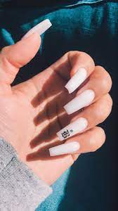 White Acrylic With Bf Initial Long Square Acrylic Nails Acrylic Nails Coffin Pink Acrylic Nails Coffin Short