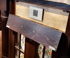 Hodedah wheeled kitchen island with spice rack and towel holder, black/beech. Cabinets With Hidden Outlets Crafted By Kountry Kraft Cabinetry