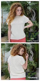 Knitting is a method by which yarn is manipulated to create a textile or fabric; Knit Women T Shirt Top Free Knitting Patterns Knitting Pattern