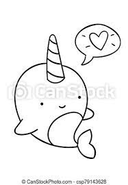 Check spelling or type a new query. Coloring Pages Black And White Cute Kawaii Hand Drawn Narwhal Talk Love Doodles Print Canstock