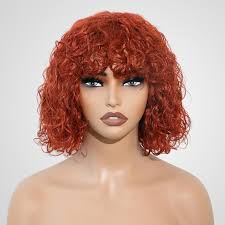 QVR Ginger Orange Water Wave Machine Made Short Bob Wigs.