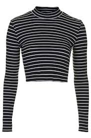 Black And White Long Sleeve Crop Top Stripe Rib Funnel Top Topshop Usa Long Sleeve Tops White Long Sleeve Shirt Striped Long Sleeve Shirt