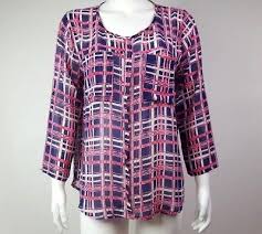 Papermoon Stitch Fix Blue Pink Plaid Long Sleeve Top Blouse