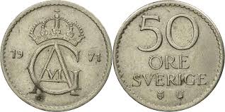 Mønten fremstår i normal kvalitet for typen. Coin Sweden Gustaf Vi 50 Ore 1971 Copper Nickel Km 837